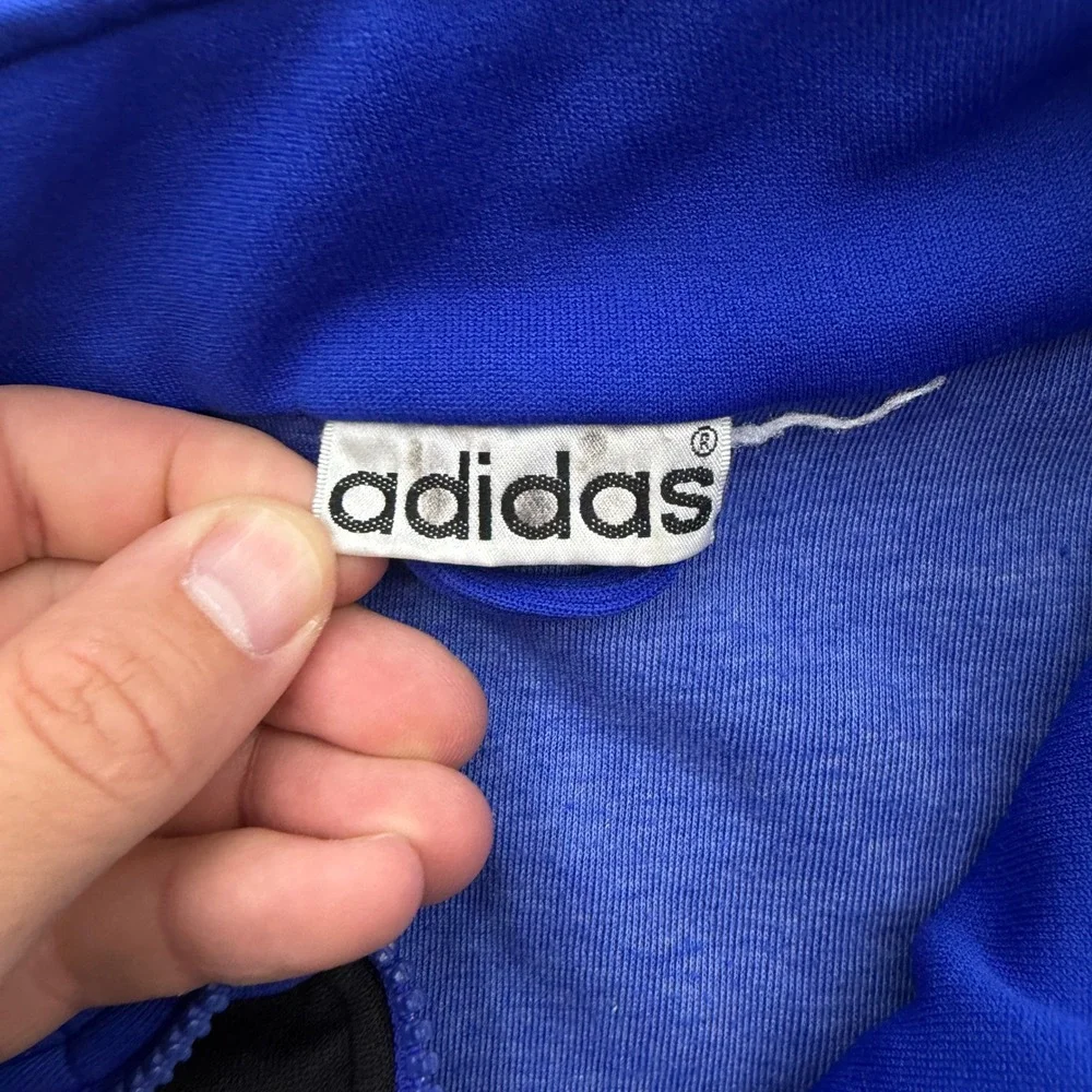 Vintage Adidas Men Blue Black Colorblock 3-Stripe Full Zip Track Jacket 90s L